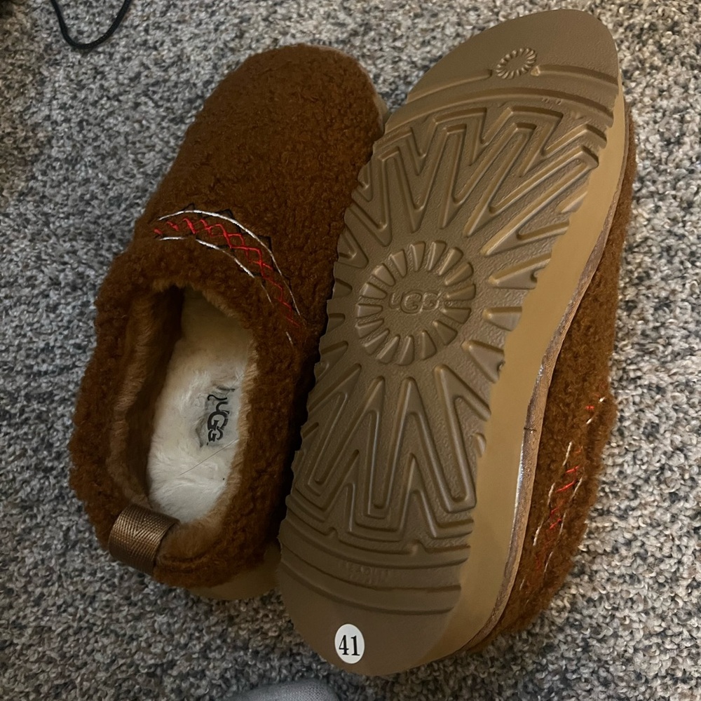 UGG Chestnut Sherpa-Lined Slip-On Clog Ugg Platform Slippers Tazz Braid